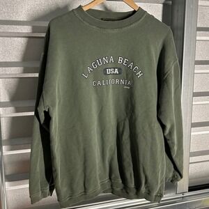 VINTAGE Green Laguna Beach CA Sportswear Sweatshirt Mens Medium Green
